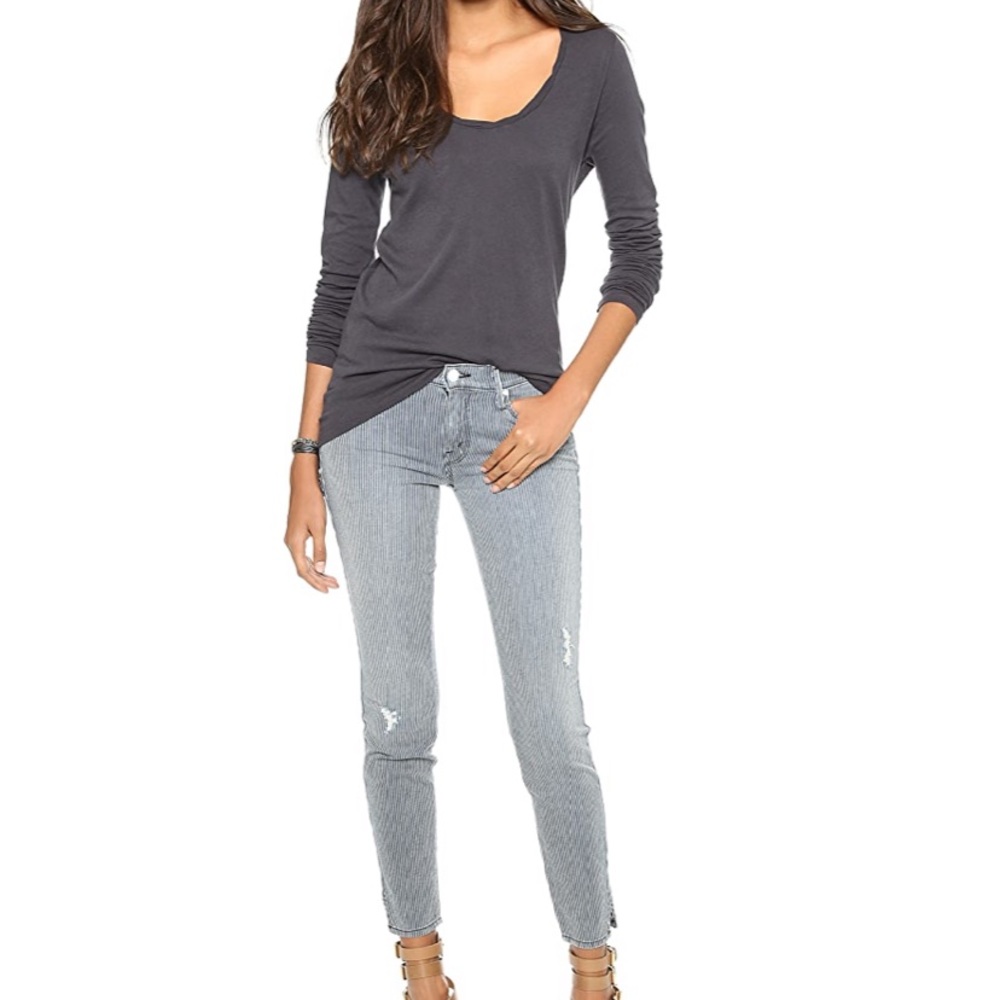Mother The Vamp stripe distressed jean.